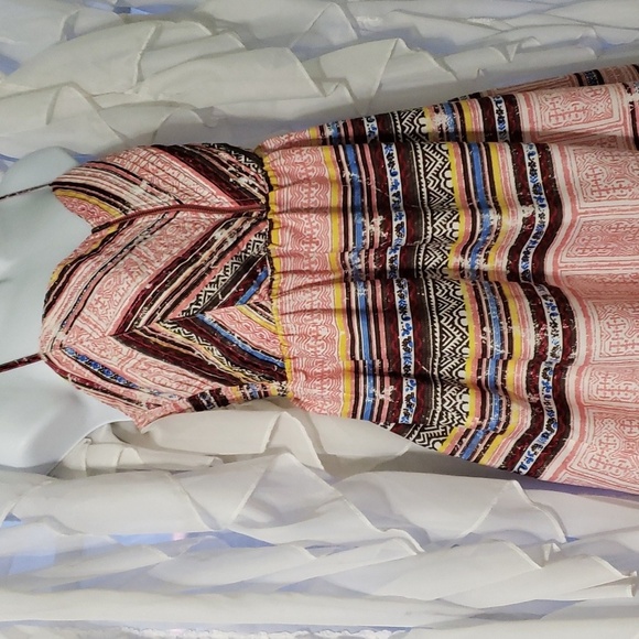 Roxy. Pink Multi-Colored Sundress; Front Zipper; Pleated Bodice. Size M. EUC - Picture 2 of 14